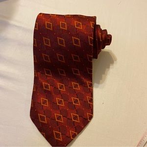 Villa Bolgheri Italia Tie Necktie Geometric Red Gold 100% Silk Made In Italy